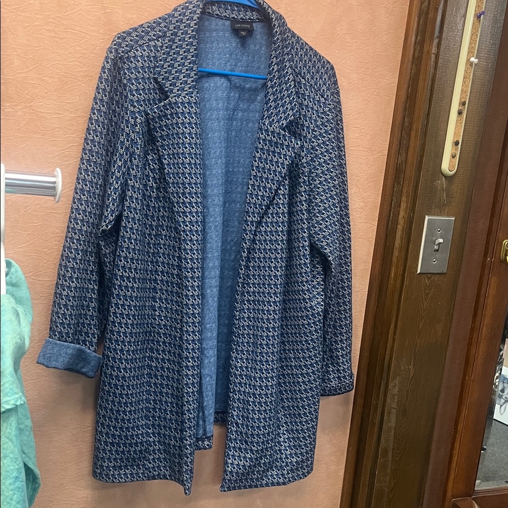 J. Jill Navy Houndstooth knit cotton blend Blazer